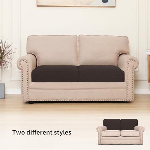 Image of Easy-Going Stretch 2 Pieces Couch Cushion Cover for Sofa Seat | Individual Furniture Protector Sofa slipcover for 2 Cushion Couch Washable Soft with Elastic Bottom Chocolate