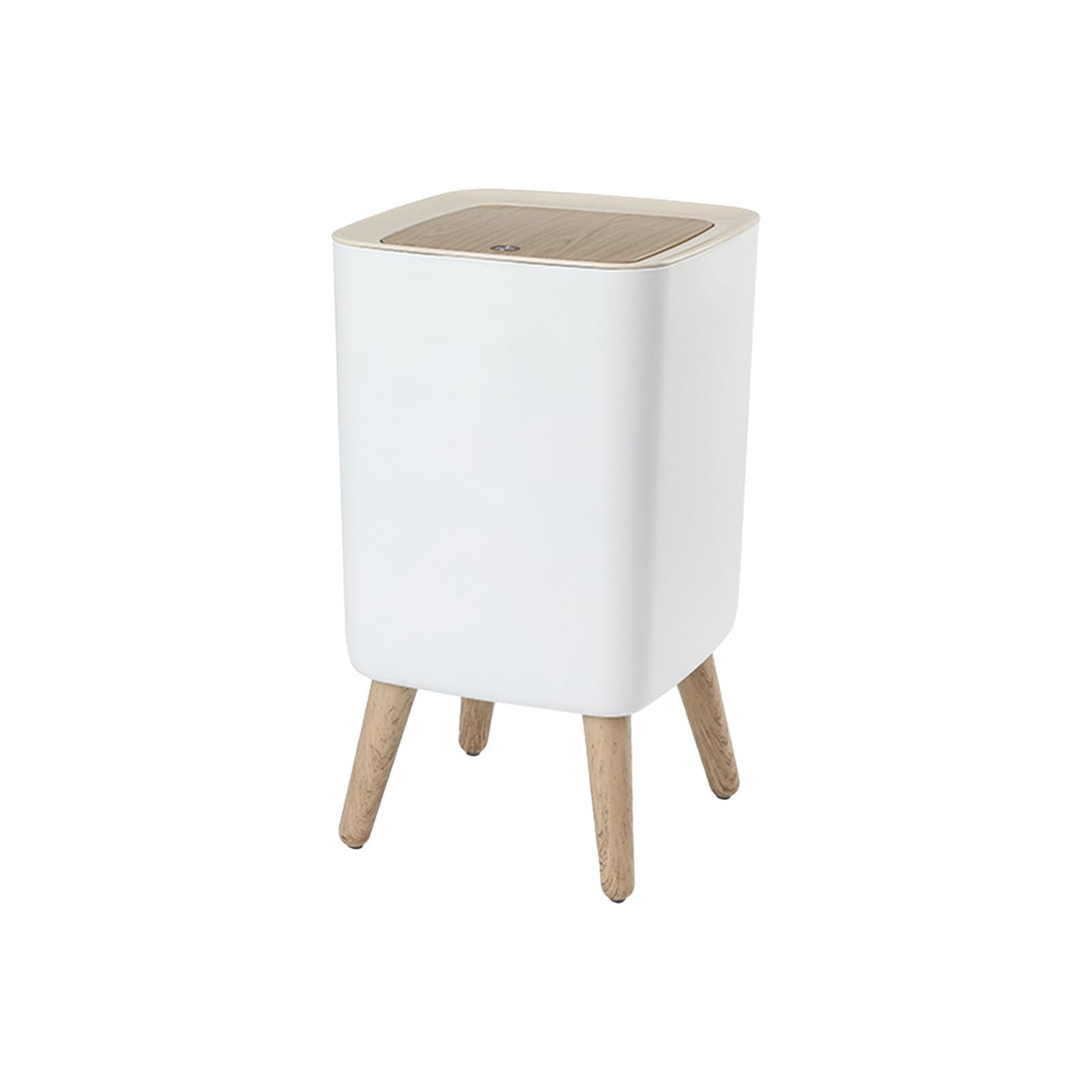 LOVIVER Trash Can, Nordic Imitation Wood Grain Garbage Can with Press Top Cover High Foot Dustbin with Press Cover Trash Can Bin for Bedroom, Kitchen, Square