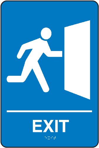 Panneau EXIT braille bleu et blanc de 23x15 cm pour signalisation PMR