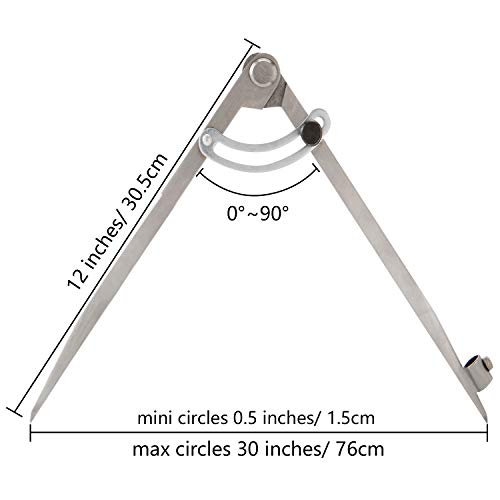 Sunshane 2 Pack Professional Woodworking Compass 8 Inch 12 Inch Carpenter Compass Pencil Compass with Wing and Pencil Holder for Geometry, Drawing and Drafting