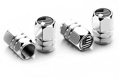 Dsycar 12 Pack Chrome American Flag Valve Stem Cap Aluminum Hexagon Design, With Rubber Ring, Universal Fits Cars, Trucks, Motorcycles, Bicycles (Hexagon Silver/American Flag) #TOP5