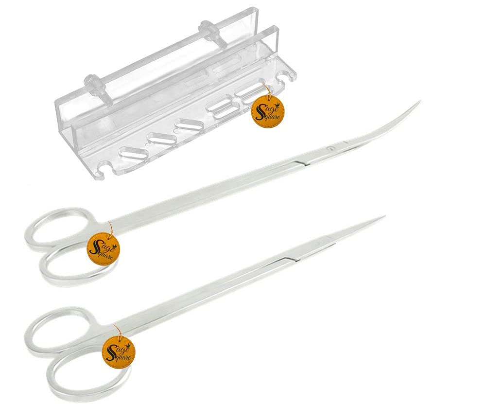 Sage Square Professional Aquarium Tongs Scissor Long Stainless Steel Tool for Fish Tank, Aquatic Plant Cleaning (Straight & Curve Scissor with Acrylic Rack) (B086DGQ77B) Amazon Price History, Amazon Price Tracker
