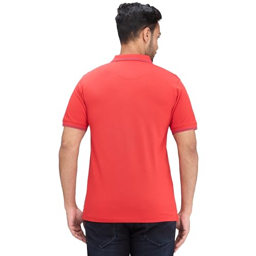 Image of Raymond Men's Modern Fit Solid Pattern Pure Cotton Polo Neck Half Sleeve Casual T-Shirt