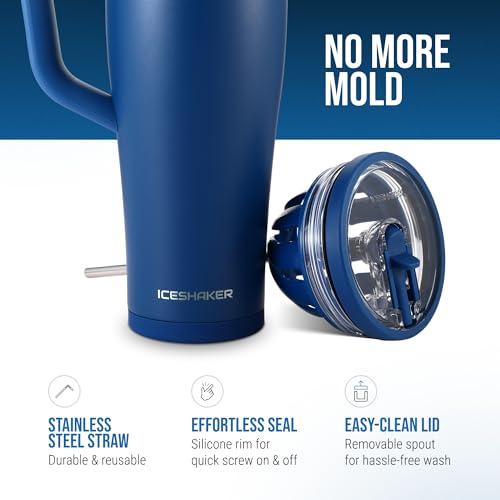 Image of Ice Shaker 40 oz Tumbler with Handle and Straw | 40oz Navy | Cold for 30+ Hours | 2-in-1 Tumbler Shaker Bottle | Odor-Free 40 ounce Bottle for Water, Protein Shakes, Smoothies, Cocktails