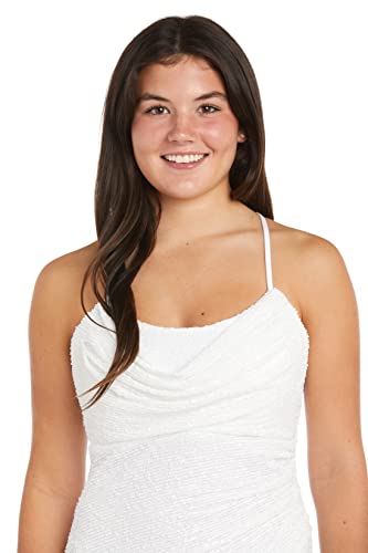 Image of Nightway Juniors' Long Sequin Cowl Neck Gown W /Cross-Back Spaghetti Straps & Side Slit - Prom Cocktail Party