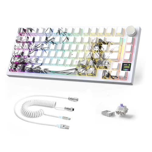 Image of ATTACK SHARK X820Ultra Wireless Mechanical Gaming Keyboard with Coiled Cable Side Print PBT Keycap 2.4Ghz /BT /Wired Hot Swappable RGB CNC Knob Gasket Mount QMK Web Driver Gift Switch-White bamboo