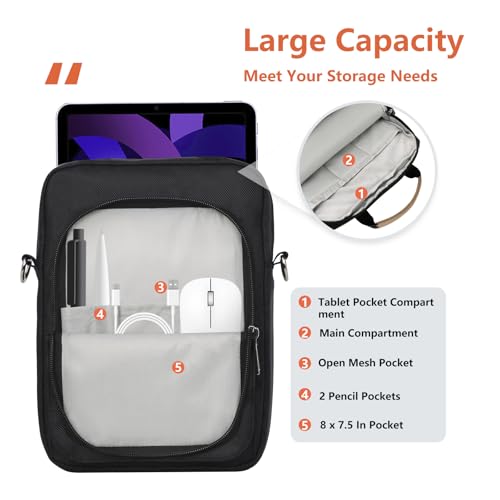 Image of 7-9 Inch Tablet Sleeve Bag, Ipad Bag for iPad mini 6 /5 /4 /3 /2,Samsung Galaxy Tab A7 Lite 8.7 inch / Tab A 8.0 inch,Kindle 2022 /10 /9 /8 /7 /6,eReader,with Removable Shoulder Strap (Black)