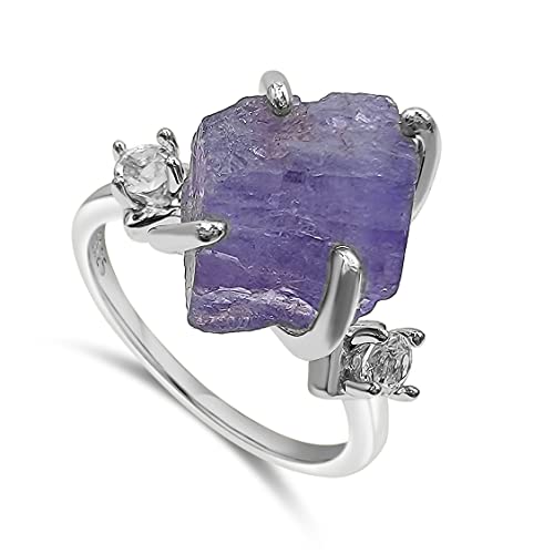 Raw Tanzanite Ring December Birthstone White Gold And Quartz Solitaire Engagement Jewelry Gift For Her Christmas Mothers Day Birthday Valentine Statement Ring Gift Uniquelan Jewelry (Tanzanite, 8) #TOP29