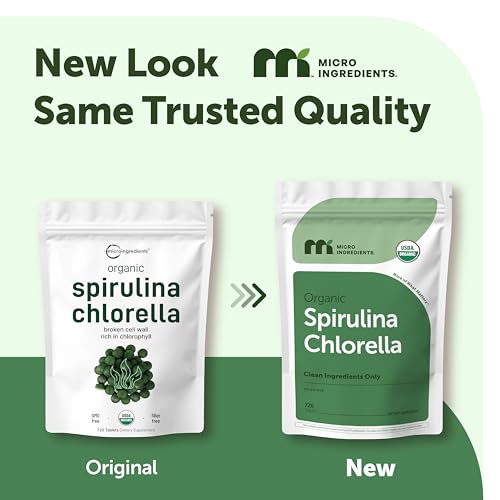 Image of Micro Ingredients Organic Spirulina Chlorella Tablets, 720 Count | 4 Month Supply | 50 /50 Algae Blend | Broken Cell Wall | Non-GMO, Filler Free