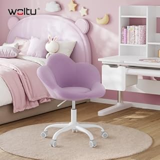 WOLTU Sedia da Scrivania per Bambini, Sedia Ufficio Ergonomica Girevole e Regolabile in Altezza con Rotelle, Seduta a Forma di Fiore per Studio, Camera da Letto, Velluto, Viola Pastello