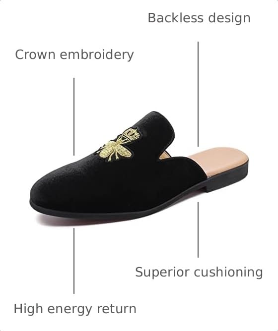 Image of FLQL Mens Shoes Luxury Velvet Gold Buckle Slip-on Penny Loafers Casual Smoking Slippers Indoor Outdoor Sandals Black Size 7-13