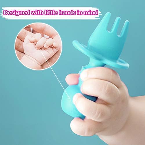 Baby Fork and Spoon, Silicone Led Weaning Utensil Self Feeding Training Toddler Cutlery with Carry Case Easy Grip BPA-Free Anti-Choke for Infant Toddler Children, Stage 1 for 6-12 Months+, Rose Pink