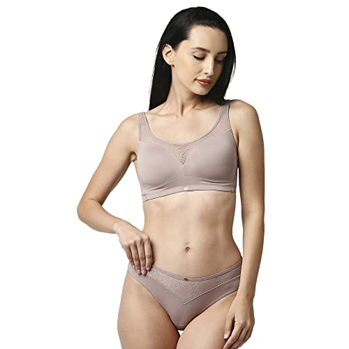 Image of SOIE Women's Full Coverage Padded Bra and Mid Rise Brief with Lace Detailing