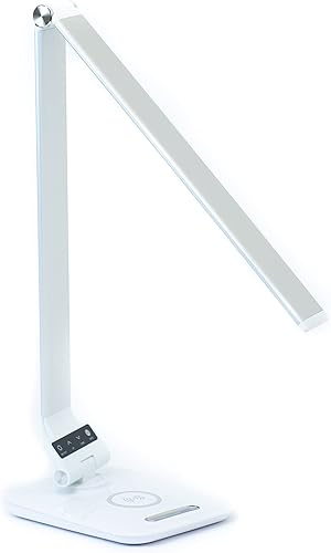 Zen Lumen Lámpara de escritorio con luz de acento RGB Cargador inalámbrico Puerto USB Controles de luz regulable (Plata)