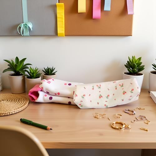 Image of Pink Women Fresh Style Pencil Bag Flower Floral Canvas Large Pen Pencil Pouch Bag Pencil Case Pen Holder Coin Pouch, Simple Cosmetic Storage Bags Makeup Bag Office, Pen, Pencil and Marker Cases