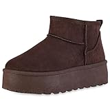  VAN HILL Damen Plateau Boots Plateau Profilsohle Trendy Schuhe 840609 213363 Braun 40