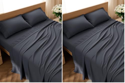 Image of Bedsure King Size Sheets Set - 4 Pieces Soft King Sheets - Breathable & Cooling - Hotel Luxury - Easy Care Polyester Microfiber Bedding for Women, Men, Dark Grey (Pack of 2)