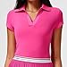 Xnihocha Women's Golf Athletic Short Sleeve New Top - Quick Dry Deep V Collar Naked Feel Soft Comfort Outdoor Running Fitness Tennis Wear Hot Pink Small