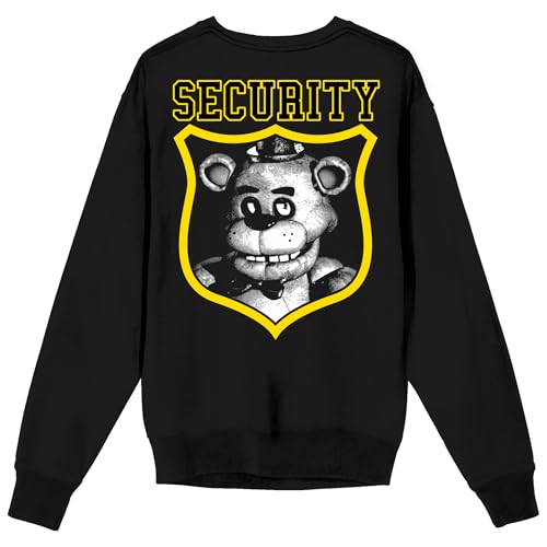 Bioworld Five Nights At Freddys Security Freddy Badge Adult Black Crew Neck Long Sleeve Sweatshirt-Large