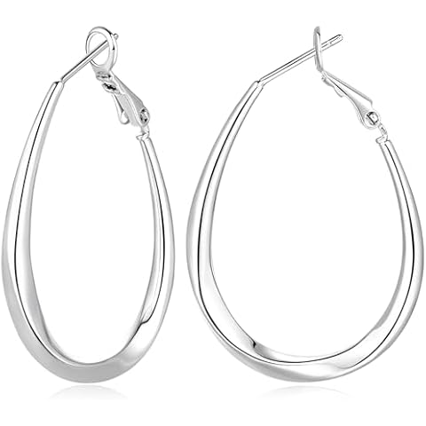 WISHMISS Sterling Silver Hoop Earrings for Women Trendy Sterling Silver Earrings Hoops Teardrop-shaped Oval Thick Silver Hoop Earrings Twisted Small Silver Hoop Earrings (22mm*2.8mm) (silver) Cover