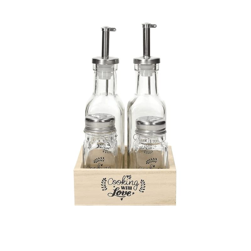 iperbriko Set Olio/Aceto/Pepe/Sale Cooking With Love Vetro Trasparente