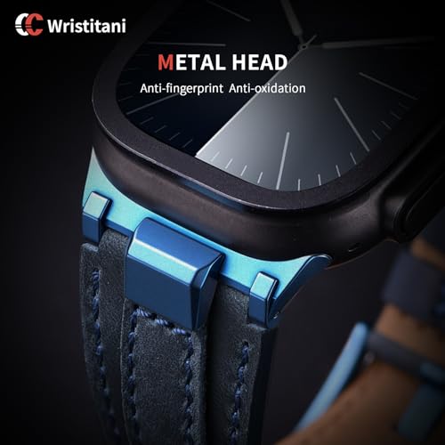 Image of Wristitani Leather Bands Compatible with Apple Watch Band 49mm 46mm 45mm 44mm for Men, Metal Connector & Genuine Leather Straps for iWatch Ultra3 /2 /1 SE3 /2 /1 Series 11 10 9 8 7 6 5 4 [NO Watch and Case]