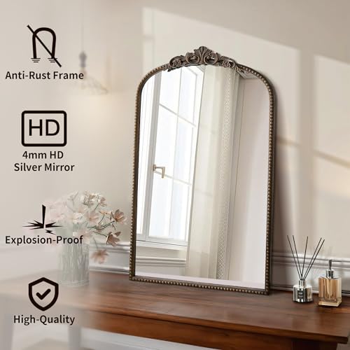 Micasso Vintage Arch Bronze Mirror: 31"x 19" French Baroque Antique Mirror - Traditional Ornate Decorative Mirrors for Wall/Bathroom/Entryway/Hallway - Home Decor for Living Room