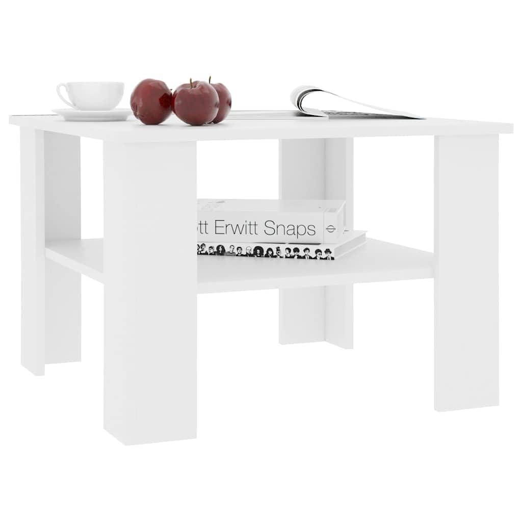 Couchtisch Weiß Holzwerkstoff 60x60x42 cm mit Ablagefach, Stauraum und stabilem Design für Wohnzimmer, Sofa, Büro und Lounge