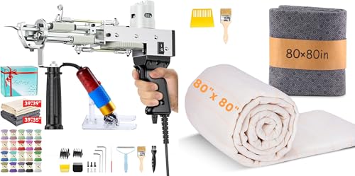 Riiai Tufting Gun Starter Kit, Tufting Gun with Carpet Trimmer Rug Making Kit, Riiai 80" x 80" Overlocking Primary Tufting Cloth with Marked Lines and 80'' x 80'' Rug Backing Non-Slip Rug Pad Fabric
