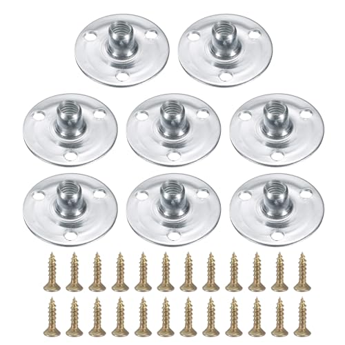 uxcell 8Pcs M6 T-Nuts, Zinc Plated Steel Brad Hole Tee Nut with Screws, 3-Hole Round Base Weld Nuts 11.2mm Height Through Hole Flange Insert Female Thread Plate Nuts, Silver