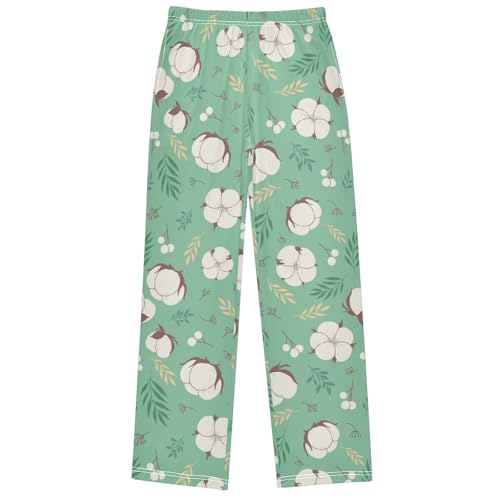 Boy's Pants Cotton Plant Leaves Green Jogger Pants Elastic Waist Long Bottoms Trousers with Pockets 6-14 Years