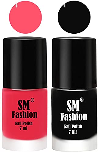 Image of Long Lasting Nail Polish | Nail Paint Combo 7 ml Each) - Set of 2 Dark Pink-Black