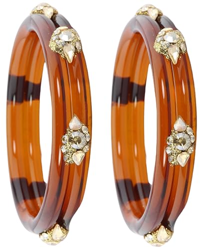 Image of NMII Diamond Glass Bangles Crystal Kada Set For Women & Girls Adorned with Golden Zircon Stones | Trending Girls Bangles Bracelet | Transparent Chudi Kangan For Wedding, Party, Daily, Ethnic- Set of 2