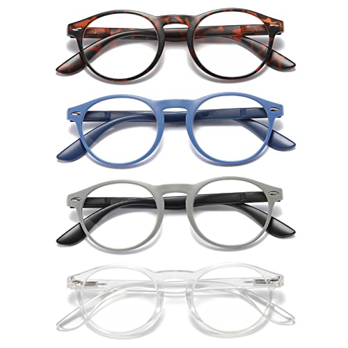 DXYXYO Anti Blue Light Reading Glasses for Women Men 4 Pack Round 1.0 Diopter Computer Readers with Spring Hinge
