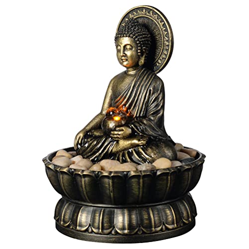 Haobos 9.4" Indoor Tabletop Fountain Exquisite Sitting Buddha Fountains Meditation Desk Water Fountain Decorative Zen Fountain W/Reflective Lighting/Cobblestone Office And Home Decor (21126A) #TOP22