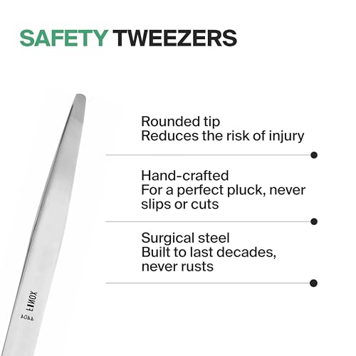 Diabetic Rounded Tweezers in Leather FINOX Surgical Stainless Steel Safety Round Tip tweezers for Facial Hair Remover Tweezers with easy grip -Eyebrow Plucking Tweezer -Eyebrow Plucker -German, 4404