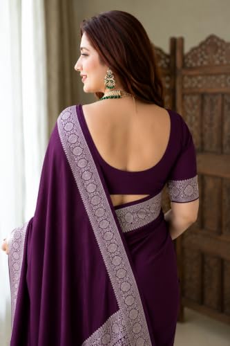 Image of Women's Glory Banarasi Satin Kanjivaram Saree Silver Zari Border Pure Soft Blend Silk Sari Kanchipuram Paithani Silk Party Wedding Festive New Ladies Sadi with Unstiched Blouse Piece. (Pink)