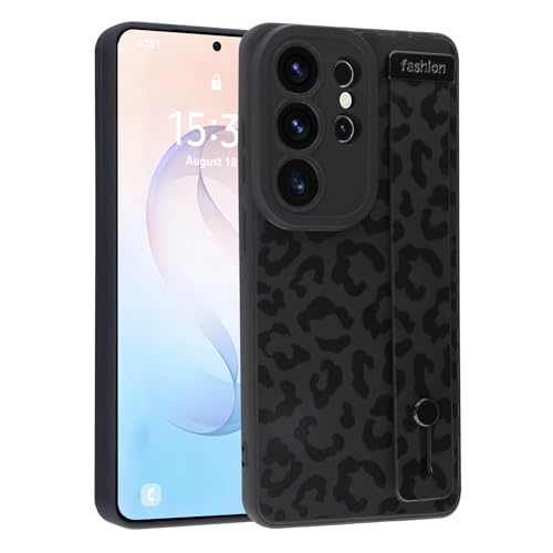 Image of Compatible with Samsung Galaxy S26 Ultra Case with Strap Wrist Black | Cheetah Print Shockproof Soft TPU Protective Cover for Women Girls, Slim Anti Scratch Case 6.9 Inch, Black