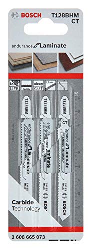 Bosch Accessories Kit de lames 3 pièces T 128 BHM Endurance for Laminate (pour parquets stratifiés, accessoire pour scie sauteuse)