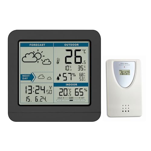 TFA Dostmann digitale Funk Wetterstation SKY, 35.1152.01, mit Außensensor, Temperatur & Luftfeuchtigkeit innen/außen, Wettervorhersage, Höchst- und Tiefstwerte, Funkuhr, 123 x 52 x 117 mm, schwarz TFA Dostmann digitale Funk Wetterstation SKY, 35.1152.01, mit Außensensor, Temperatur & Luftfeuchtigkeit innen/außen, Wettervorhersage, Höchst- und Tiefstwerte, Funkuhr, 123 x 52 x 117 mm, schwarz