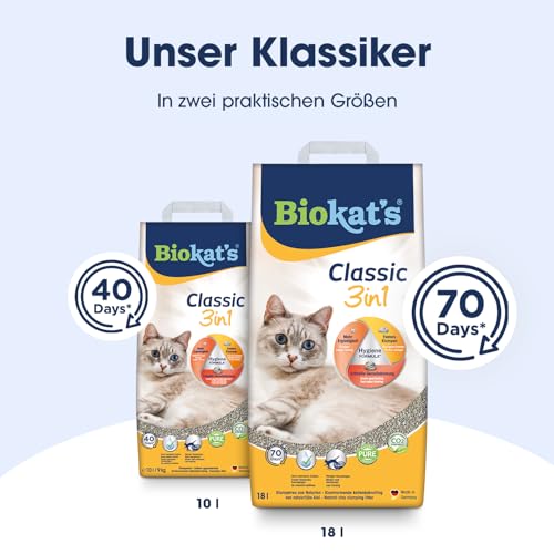 Biokat's Classic 3in1 ohne Duft - Klumpende Katzenstreu mit 3 unterschiedlichen Korngrößen - 1 Sack (1 x 10 L)