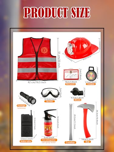 Set disfraz de bombero para niños 11 piezas miniatura 2