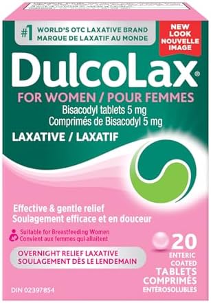 Dulcolax for Women, Bisacodyl 5mg Stimulant Laxatives for Occasional Constipation Relief, Laxative and Constipation Relief for Women, Including Those who are Breastfeeding, 20 Count