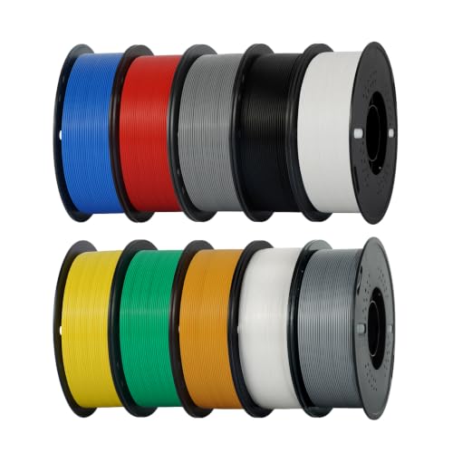 Image of Kingroon PLA 3D Printer Filament, 10 Rolls, Dimensional Accuracy + /- 0.02 mm, 1kg Spool(2.2lbs), 1.75 mm，10KG Ten Colors Black White Grey Red Blue Green Orange Transparent Silver Yellow
