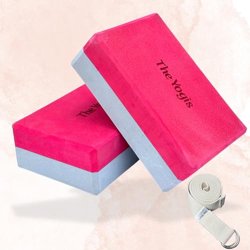 Image of The Yogis High Density Foam Yoga Block Brick | Set of 2 | Large Size With - Yoga Belt