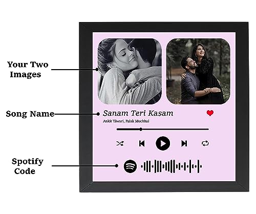 Image of Customized Wooden Spotify Wall Mount Song Barcode Collage Rectangular Photo Frame With Photo Upload For Anniversary For Gift-Light Pink,1 Piece(6X6 Inch)