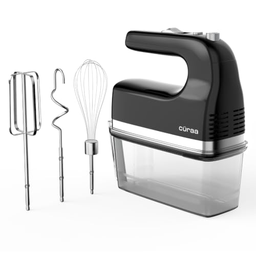 Image of Curaa Hand Mixer 300 Watts for Baking | 5 Speed Control with Turbo Mode | Electric Egg Beater with Whisk & Dough Hooks | Handheld Mixer for Cake, Cream, Dough, Buttermilk & Whipping | Black