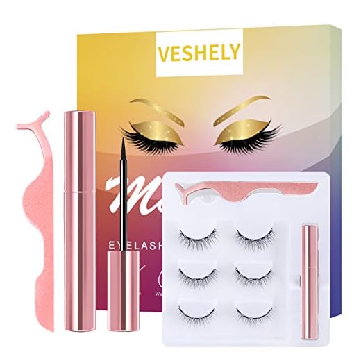 VESHELY Natural Magnetic Eyelashes with Eyeliner,3 Pairs Natural Look False Lashes Kit,3D Short Magnetic Eyelash Set - No Glue Needed