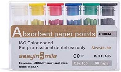 EASYINSMIL 1Box Absorbent Paper Points Endodontic 02/04/06Tapper for Dental Endo Sterile Mixed Sizes (45-80# Mix 0.6 Taper)
