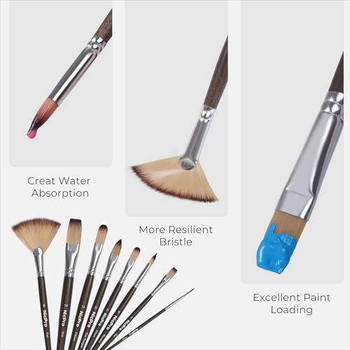 Image of Nicpro 32pcs Paint Brush Set, Professional Paintbrushes with Paint Spatula and Cloth Roll Case, Craft Paint Brushes for Acrylic Painting, Oil, Watercolor, Gouache, Art Supplies for Artists Beginners